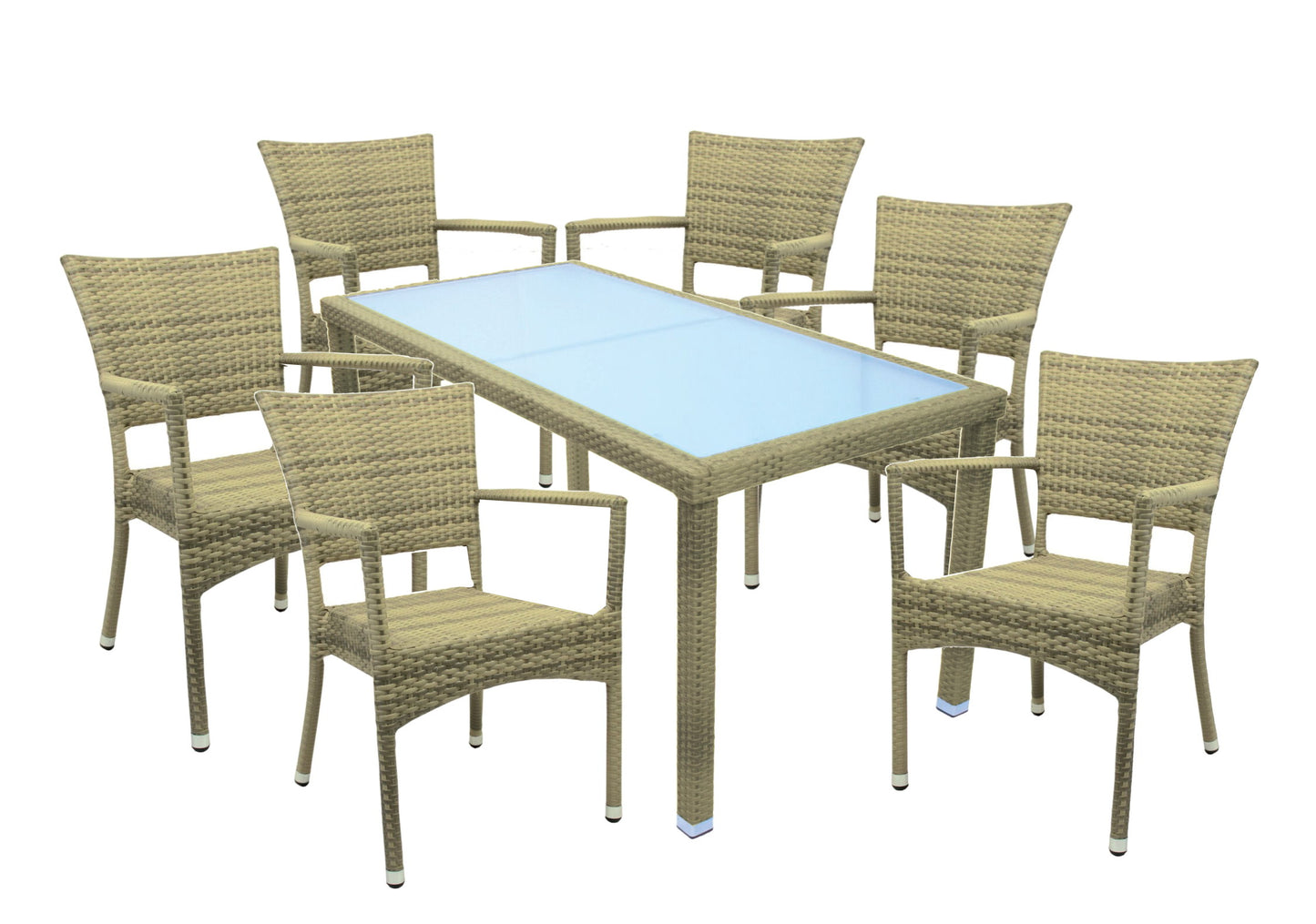 KONWAY® 7tlg. Premium Polyrattan Sitzgruppe Elfenbein Essgruppe Garten Möbel Set