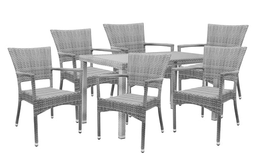 KONWAY® 7tlg. Premium Polyrattan Sitzgruppe Granit Essgruppe Garten Möbel Set