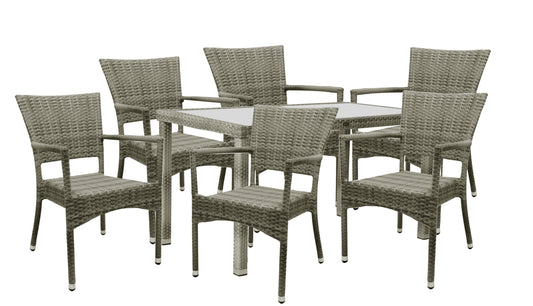 KONWAY® 7tlg. Premium Polyrattan Sitzgruppe quarz Essgruppe Garten Möbel Set
