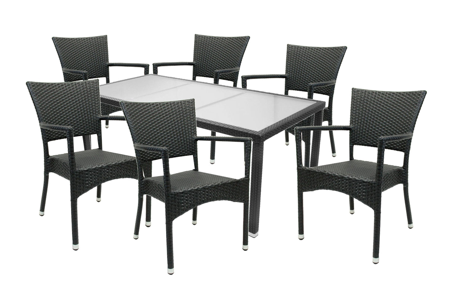 KONWAY® 7tlg. Premium Polyrattan Sitzgruppe schwarz Essgruppe Garten Möbel Set