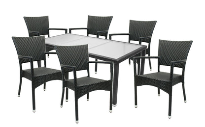 KONWAY® 7tlg. Premium Polyrattan Sitzgruppe schwarz Essgruppe Garten Möbel Set