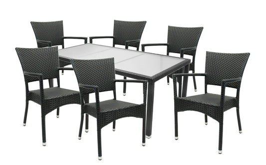 KONWAY® 7tlg. Premium Polyrattan Sitzgruppe schwarz Essgruppe Garten Möbel Set