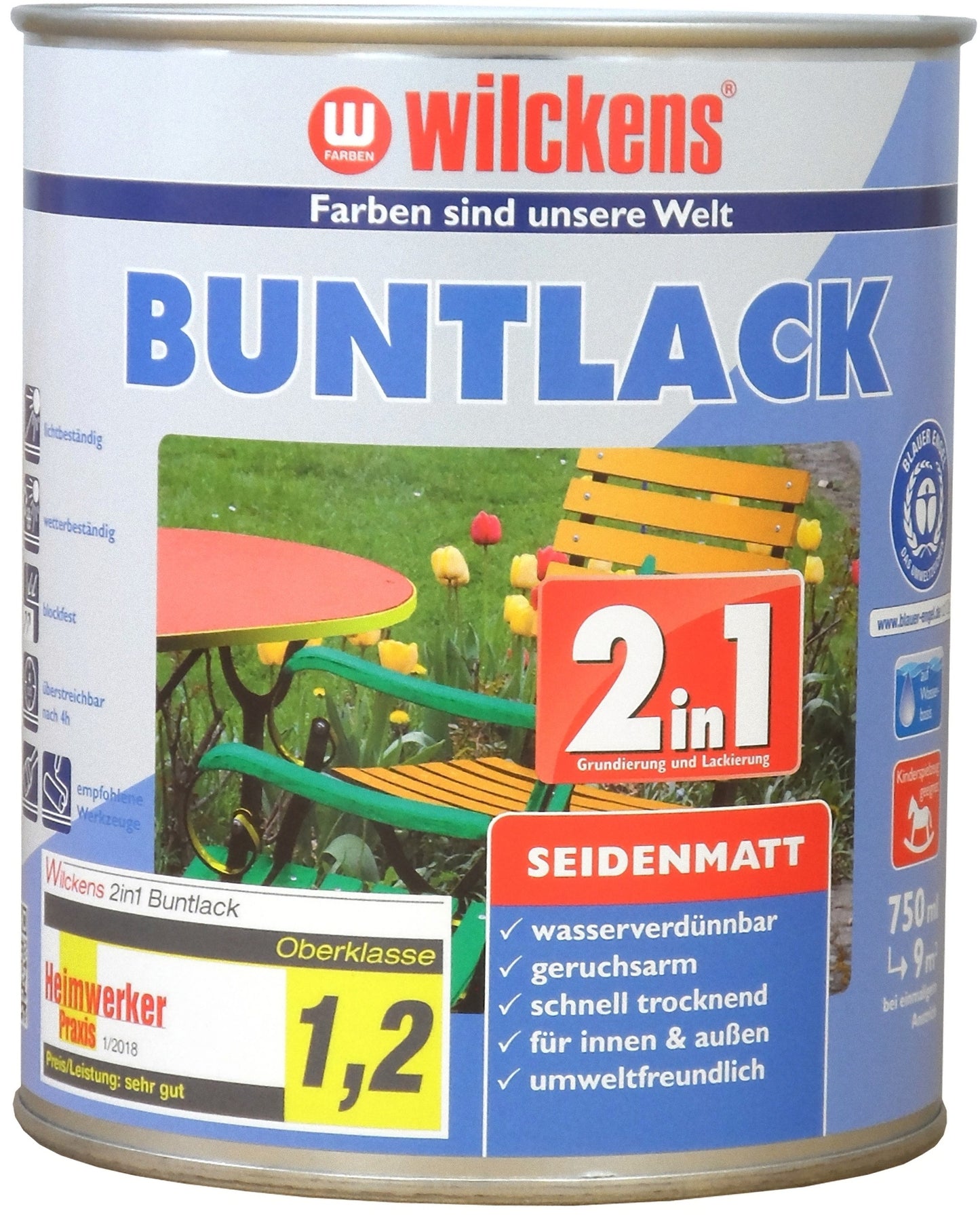 Wilckens 0,75l 2in1 Buntlack seidenmatt Lichtgrau Grundierung Farblack Lack