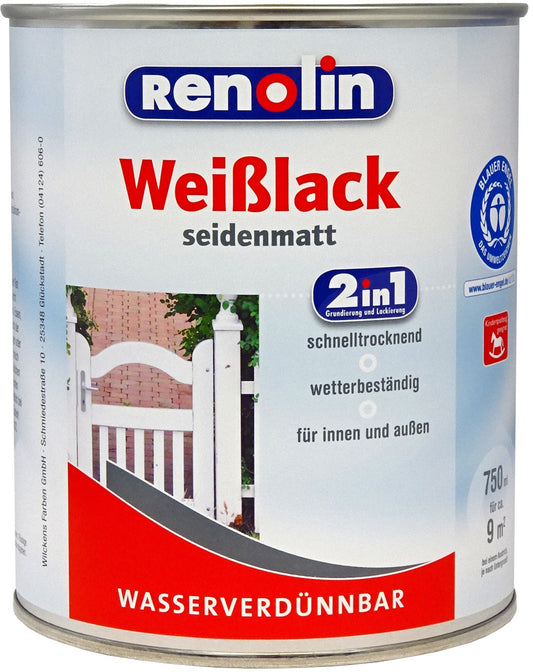 Renolin Weißlack 2in1 seidenmatt Weiß Grundierung Deckanstrich Lack Holzlack