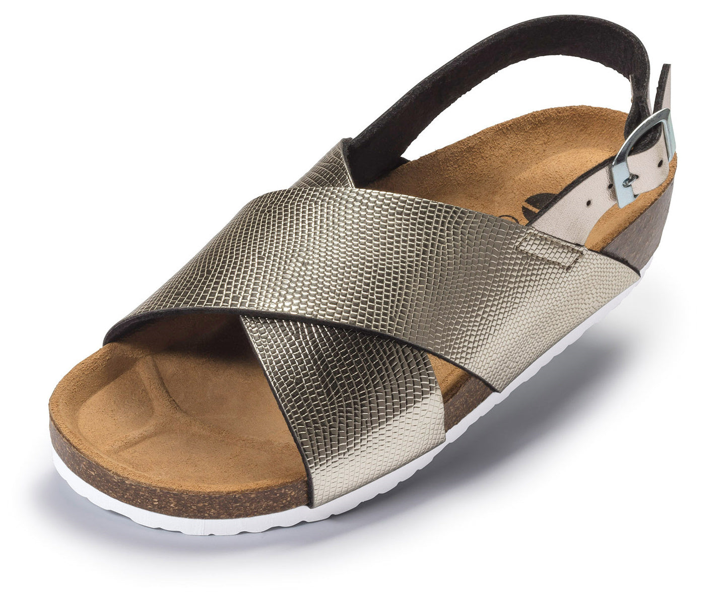 Damen Komfort Sandalen gold mit Fußbett Sandaletten Slipper Schuhe Pantolette