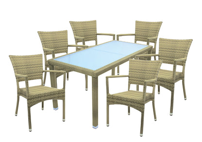 KONWAY® 7tlg. Premium Polyrattan Sitzgruppe 140x80cm Elfenbein Garten Möbel Set