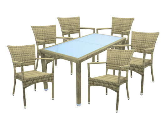 KONWAY® 7tlg. Premium Polyrattan Sitzgruppe 140x80cm Elfenbein Garten Möbel Set