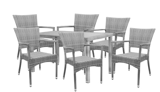 KONWAY® 7tlg. Premium Polyrattan Sitzgruppe 140x80 Essgruppe Garten Möbel Set