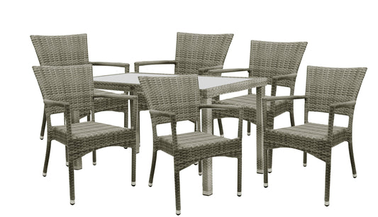 KONWAY® 7tlg. Premium Polyrattan Sitzgruppe 140x80 Essgruppe Garten Möbel Set