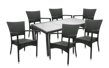 KONWAY 7tlg. Premium Polyrattan Sitzgruppe 140x80 schwarz Essgruppe Garten Möbel