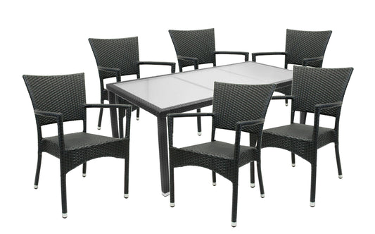 KONWAY 7tlg. Premium Polyrattan Sitzgruppe 140x80 schwarz Essgruppe Garten Möbel