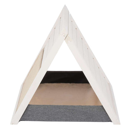 Katzenhaus Kleintierhaus Katzenhöhle Katzenbett Kissen indoor natur Holz weiß