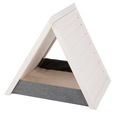 Katzenhaus Kleintierhaus Katzenhöhle Katzenbett Kissen indoor natur Holz weiß