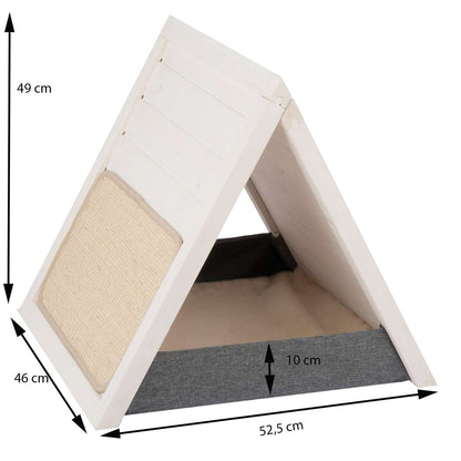 Katzenhaus Kleintierhaus Katzenhöhle Katzenbett Kissen indoor natur Holz weiß