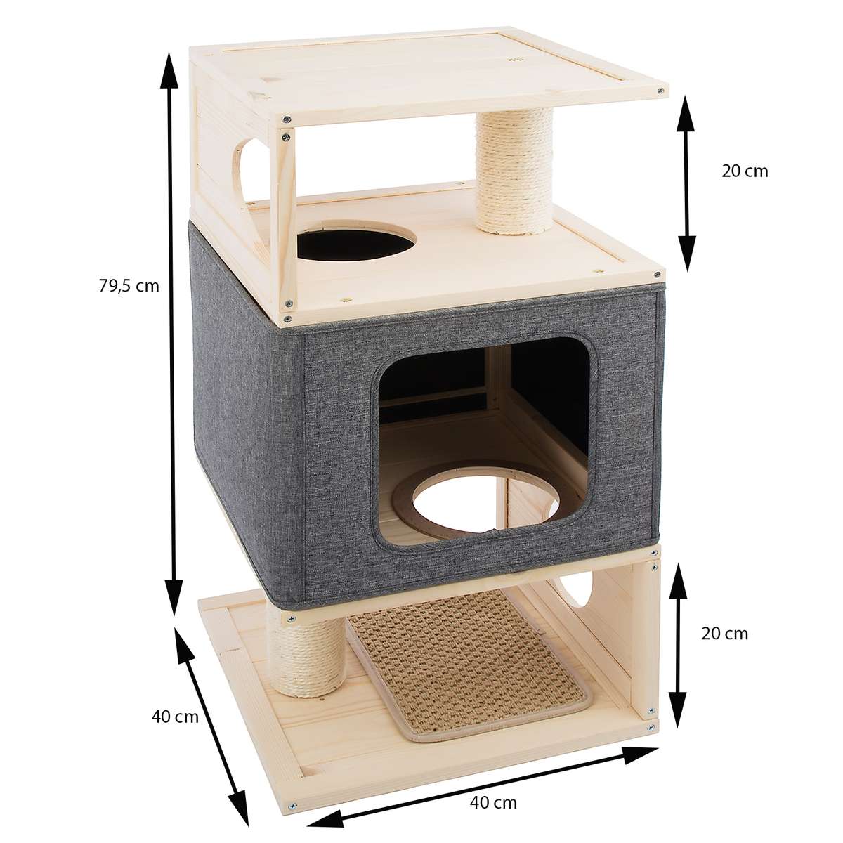 Limal Katzenhaus Katzenturm Kratzbaum Kratzturm Indoor 79,5 x 40 x 40 cm grau