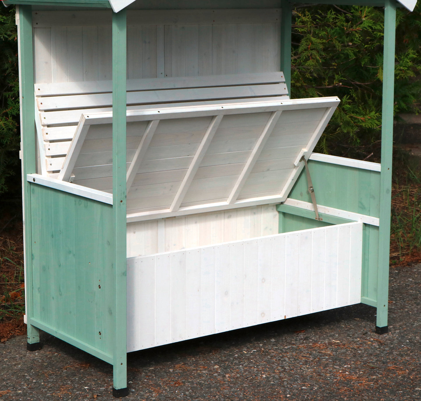 Garten Bank überdacht Gartenhaus Sitzbank Auflagenbox Rosenbank Philosophenbank