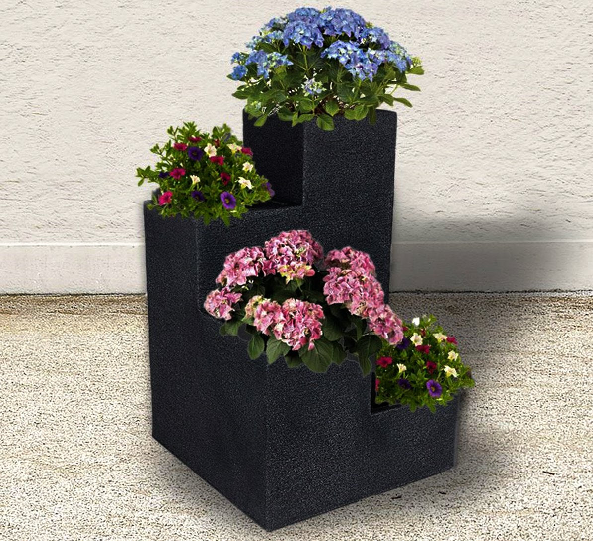 Blumentreppe Kübel Pflanzkübel Blumenkasten Blumenkübel Blumentopf Beton Optik