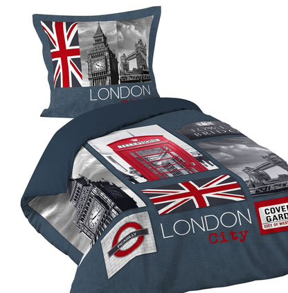 2tlg. Wende Bettwäsche 140x200 London Baumwolle Bett Decke Bezug Bettgarnitur