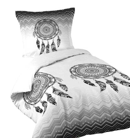 2tlg Bettwäsche 140x200 Mandala Baumwolle Bett Decke Bezug Decke schwarz weiß