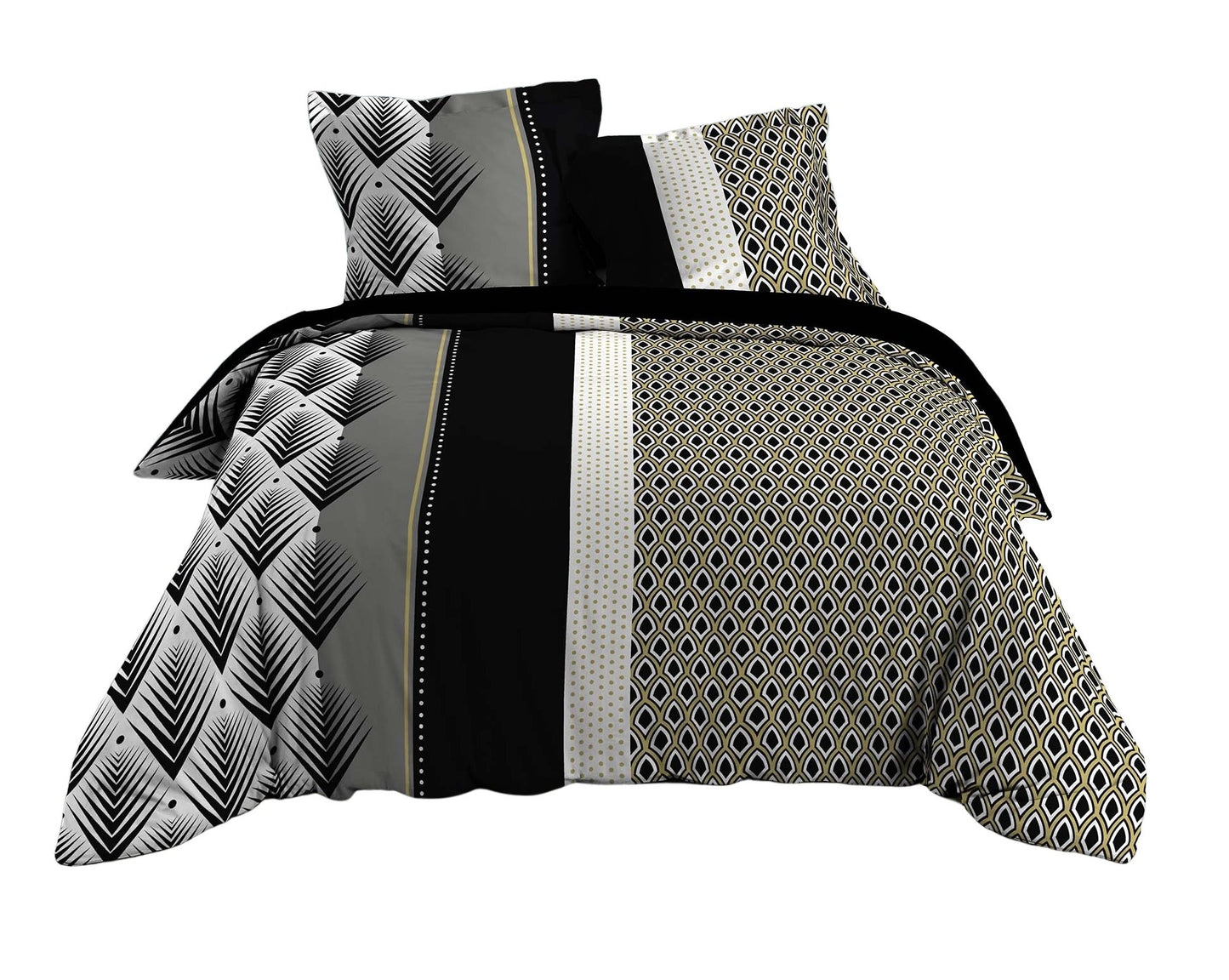 3tlg. Bettwäsche 240x220cm modern grau Muster Baumwolle Bettdecke Übergröße Bett