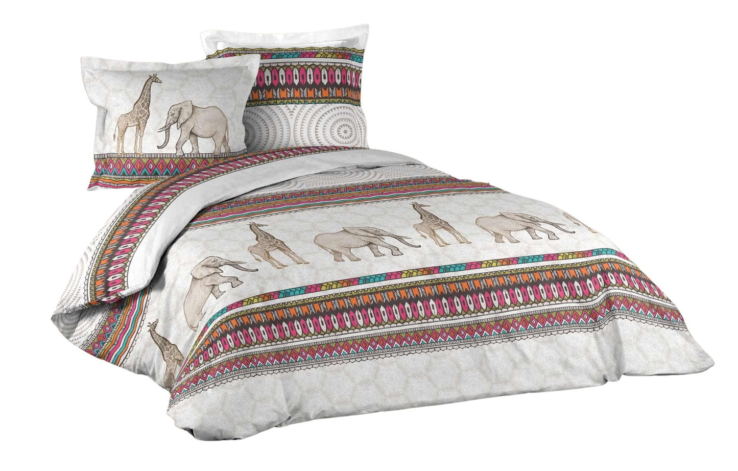 3tlg. Bettwäsche 240x220cm Afrika Elefanten Baumwolle Bettdecke Übergröße Bett