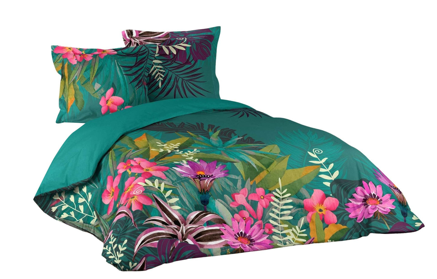 3tlg. Blumen Bettwäsche 240x220 Baumwolle Übergröße Bettdecke Kissen Bezüge grün
