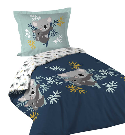 2tlg. Kinder Bettwäsche 140x200cm Koala Baumwolle Bettdecke Bettgarnitur blau