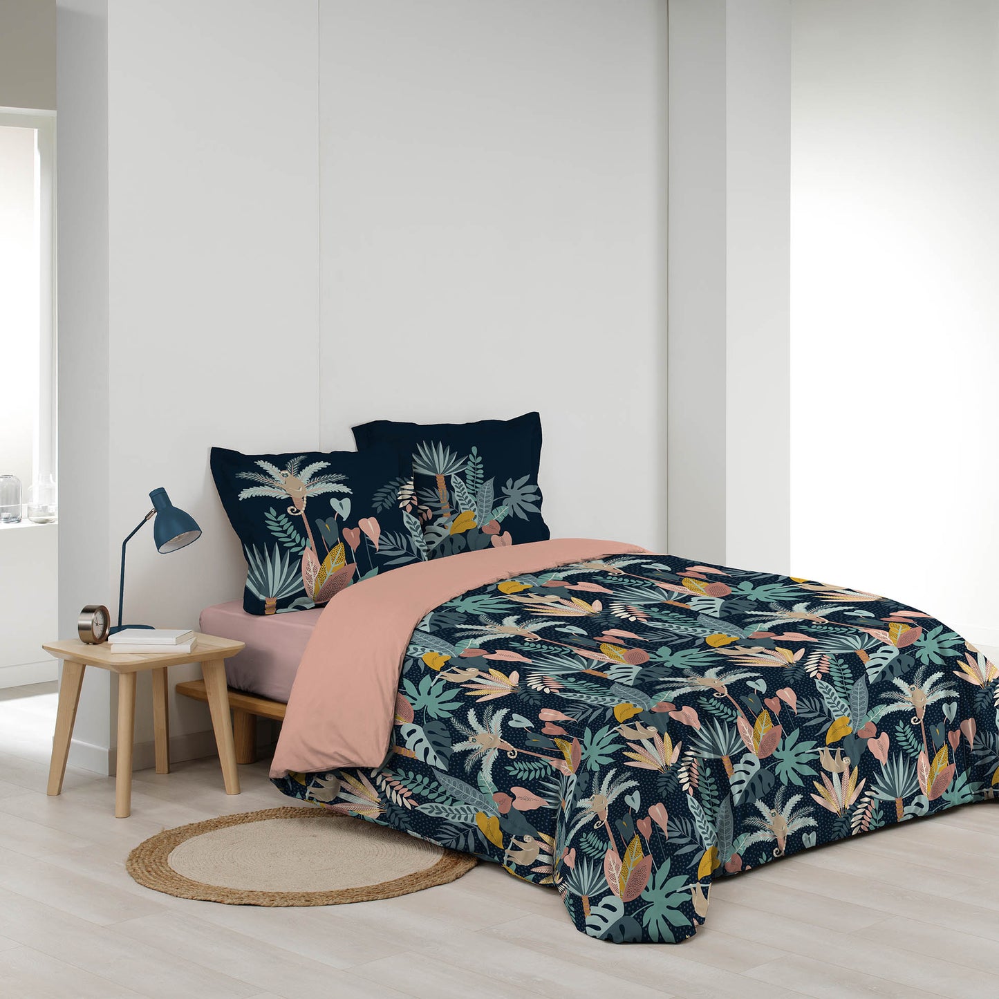 3tlg Wende Bettwäsche 240x220cm Übergröße Bettbezug Kissenbezug Baumwolle blau