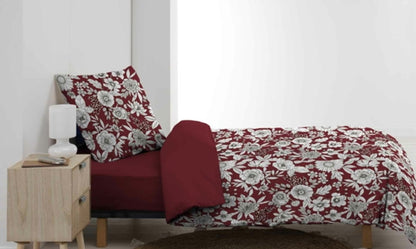 2tlg. Wende Bettwäsche Baumwolle 140x200 Bettdecke Bettbezug Kissenbezug weinrot