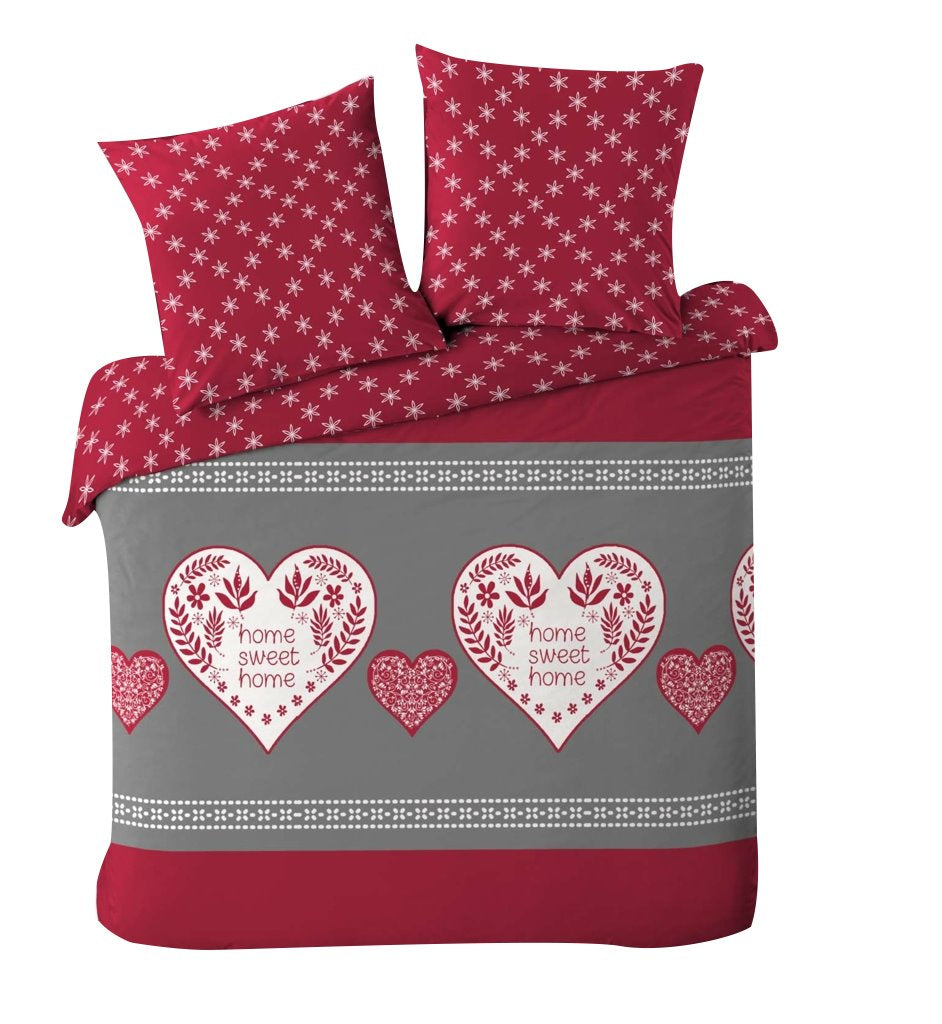 3tlg Flanell Mikrofaser Bettwäsche 240x220cm rot Liebe Herz Übergröße King Size