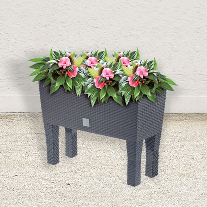 Polyrattan Hochbeet m. Bewässerung Blumentopf Pflanzkasten Blumenkasten Garten