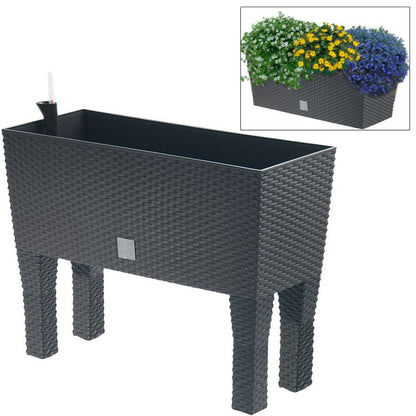 Polyrattan Hochbeet m. Bewässerung Blumentopf Pflanzkasten Blumenkasten Garten