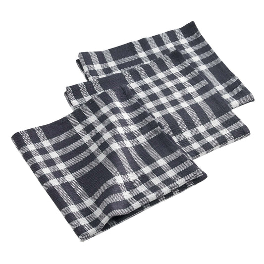 3x Landhaus Stoffservietten Baumwolle 45x45 schwarz kariert Tisch Servietten