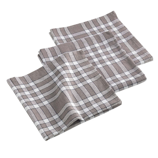 3x Landhaus Stoffservietten Baumwolle 45x45 taupe kariert Stoff Tisch Servietten