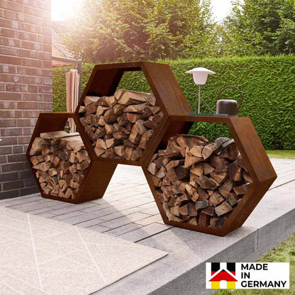 3er Set Holzlege Edelrost Optik Kaminholz Regal Feuerholz Holz Aufbewahrung