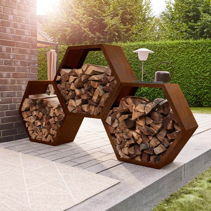 Holzlege Edelrost Optik Kaminholzregal Feuerholz Kamin Holz Aufbewahrung Regal