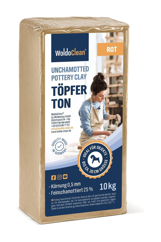 Töpferton 10kg rot lufttrocknend 0,5mm feinschamottiert 25% töpfern Ton Tonmasse