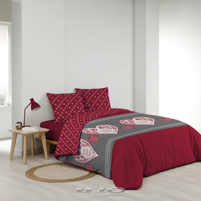 3tlg Flanell Mikrofaser Bettwäsche 240x220cm rot Liebe Herz Übergröße King Size