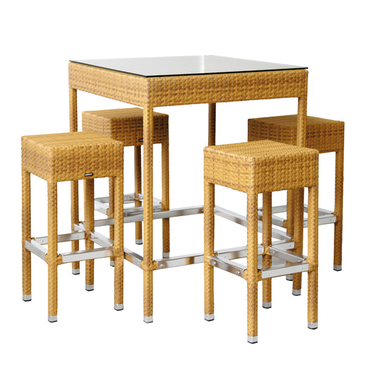 KONWAY® SMALL Polyrattan Garten Bar Set Möbel tabaco Stehtisch Barhocker Tisch