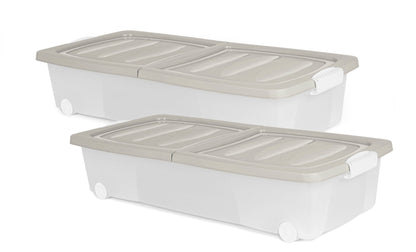 2x XL Unterbett Kommode mit Rollen 80cm Deckel Spielzeug Box Aufbewahrung Kiste