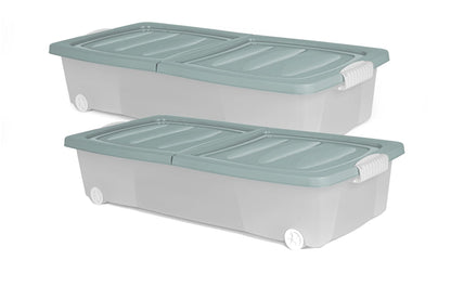 2x XL Unterbett Kommode mit Rollen 80cm Deckel Spielzeug Box Aufbewahrung Kiste