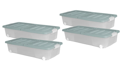 4x XL Unterbett Kommode mit Rollen 80cm Deckel Spielzeug Box Aufbewahrung Kiste
