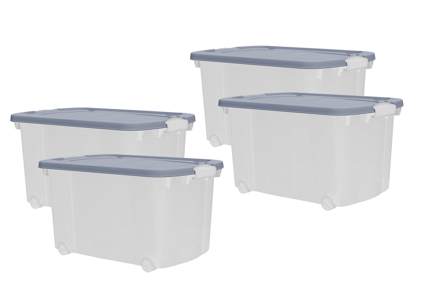 4x Aufbewahrungsbox 45L Set Deckel Kunststoffbox Stapelbox Lager Box Transparent