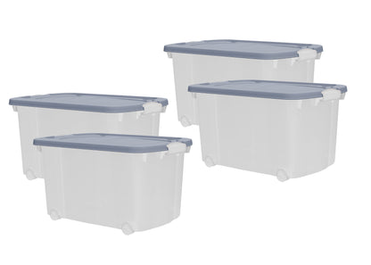 4x Aufbewahrungsbox 45L Set Deckel Kunststoffbox Stapelbox Lager Box Transparent