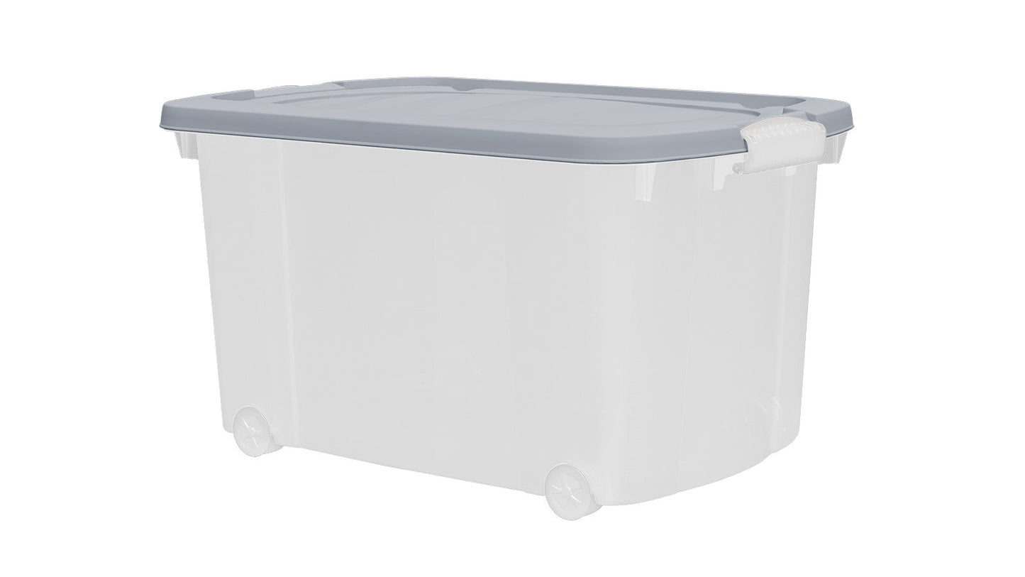 2x Aufbewahrungsbox 45L mit Deckel Kunststoffbox Stapelbox Lager Box Transparent