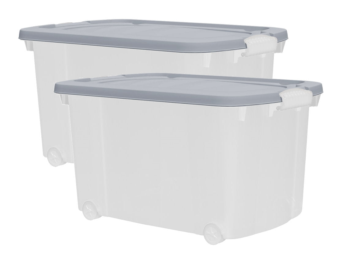 2x Aufbewahrungsbox 45L mit Deckel Kunststoffbox Stapelbox Lager Box Transparent