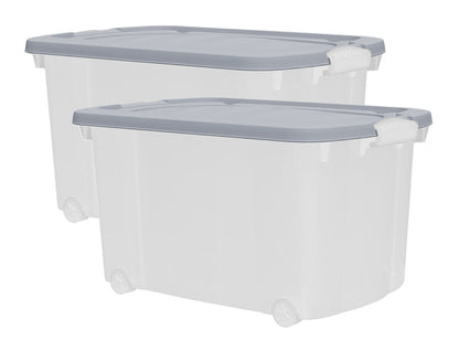2x Aufbewahrungsbox 45L mit Deckel Kunststoffbox Stapelbox Lager Box Transparent