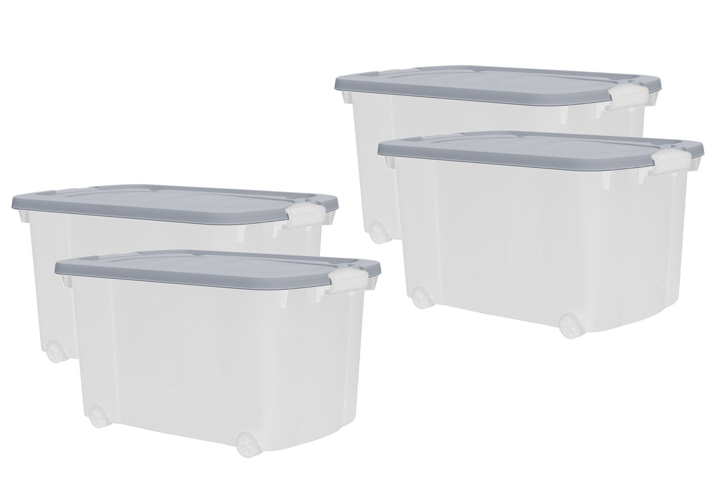 4x Aufbewahrungsbox 45L Set Deckel Kunststoffbox Stapelbox Lager Box Transparent
