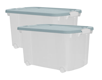 2x Aufbewahrungsbox 45L mit Deckel Kunststoffbox Stapelbox Lager Box Transparent