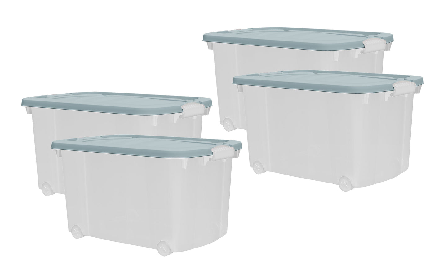 4x Aufbewahrungsbox 45L Set Deckel Kunststoffbox Stapelbox Lager Box Transparent
